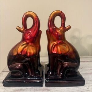 Pier 1 Set of Elephant Bookends Ceramic Copper Iridescent Glaze